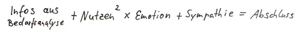 Informationen aus der Bedarfsanalyse + Nutzen^2 * Emotion + Sympathie